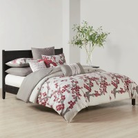 N Natori Cherry Blossom Duvet Cover King Size Red Grey Cherry Blossom Duvet Cover Set 3 Piece 100 Cotton Sateen Light