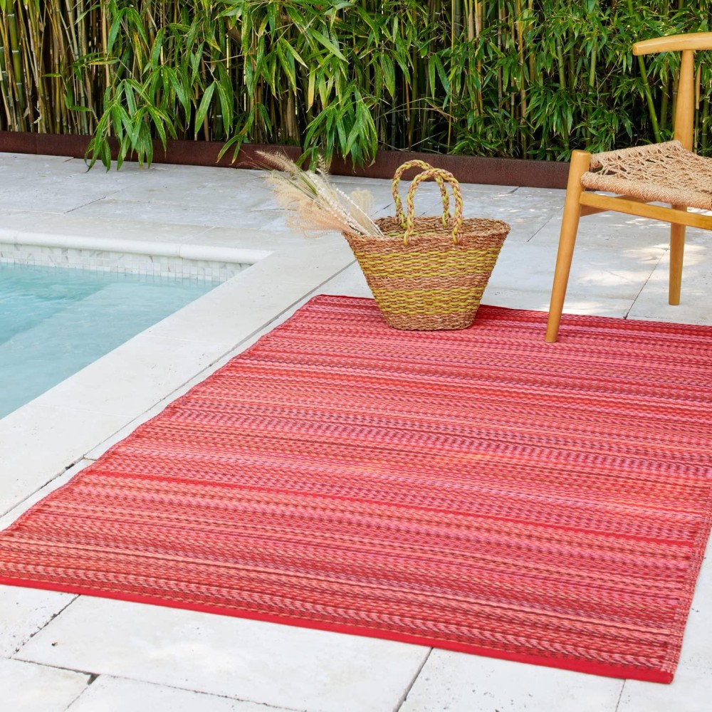 Fab Habitat Outdoor Rug Waterproof Fade Resistant Creasefree Premium Recycled Plastic Striped Patio Porch Deck Bal