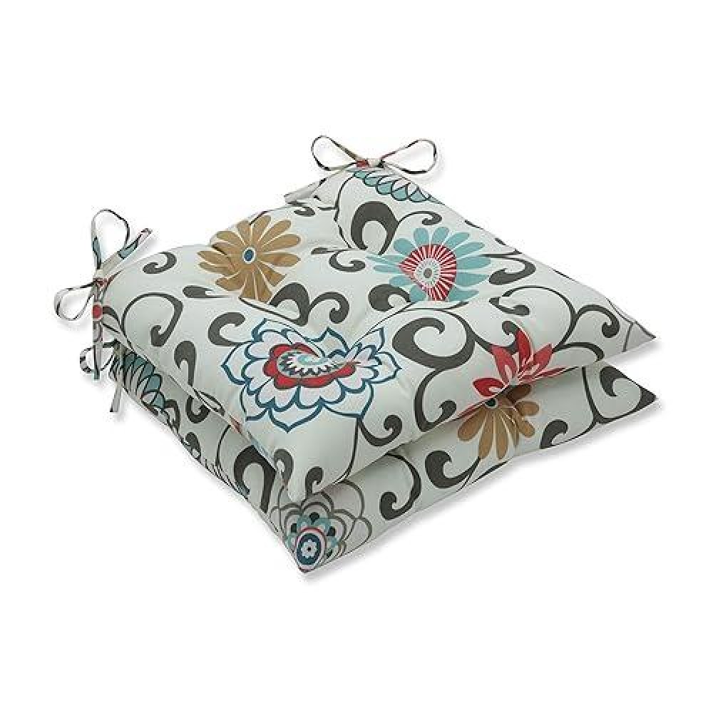 Pillow Perfect Floral Indooroutdoor Chair Seat Cushion With Ties Tufted Weather And Fade Resistant 185 X 19 Bluebrown