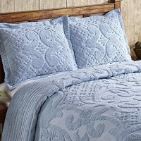 Better Trends Ashton Collection 100 Cotton Chenille Bedspread Medallion Design King Size Floral Design Bed Cover in Blue Tuft