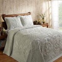 Better Trends Ashton collection 100 cotton chenille Bedspread Medallion Design Twin Size Floral Design Bed cover in Sage Tuft