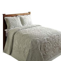 Better Trends Ashton collection 100 cotton chenille Bedspread Medallion Design Twin Size Floral Design Bed cover in Sage Tuft