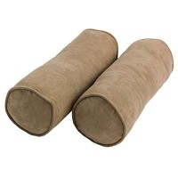 20inch by 8inch Doublecorded Solid Microsuede Bolster Pillows with Inserts Set of 2 9814CDS2MSJV