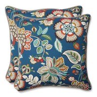 Pillow Perfect Floral Indooroutdoor Accent Throw Pillow Plush Fill Weather And Fade Resistant Large 185 X 185 Blue