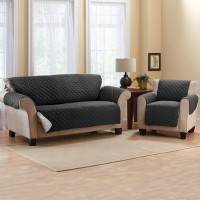 Collections Etc Reversible Quilted Furniture Protector Cover, Black/Gray, Recliner