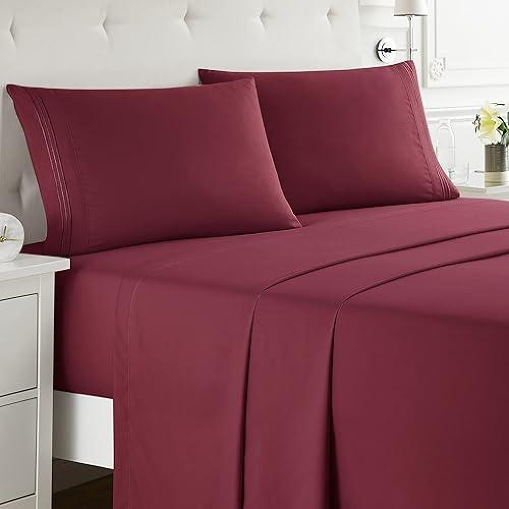 Nestl Queen Sheet Set 4 Piece Bed Sheets For Queen Size Bed Double Brushed Queen Size Sheets Hotel Luxury Burgundy Red Sheet