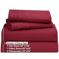 Nestl Queen Sheet Set 4 Piece Bed Sheets For Queen Size Bed Double Brushed Queen Size Sheets Hotel Luxury Burgundy Red Sheet