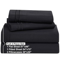 Nestl Full Size Sheet Sets 4 Piece Full Size Sheets Deep Pocket Hotel Luxury Extra Soft Breathable And Cooling Black Bed