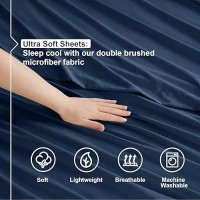 Nestl Full Size Sheet Sets 4 Piece Full Size Sheets Deep Pocket Hotel Luxury Extra Soft Breathable And Cooling Navy Blue