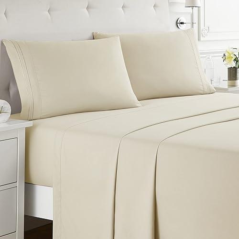 Nestl Full Size Sheet Sets 4 Piece Full Size Sheets Deep Pocket Hotel Luxury Extra Soft Breathable And Cooling Beige Crea