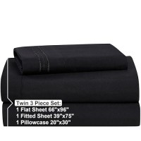 Nestl Twin Sheets Set 3 Piece Twin Bed Sheets Deep Pocket Hotel Luxury Extra Soft Breathable And Cooling Black Sheets For