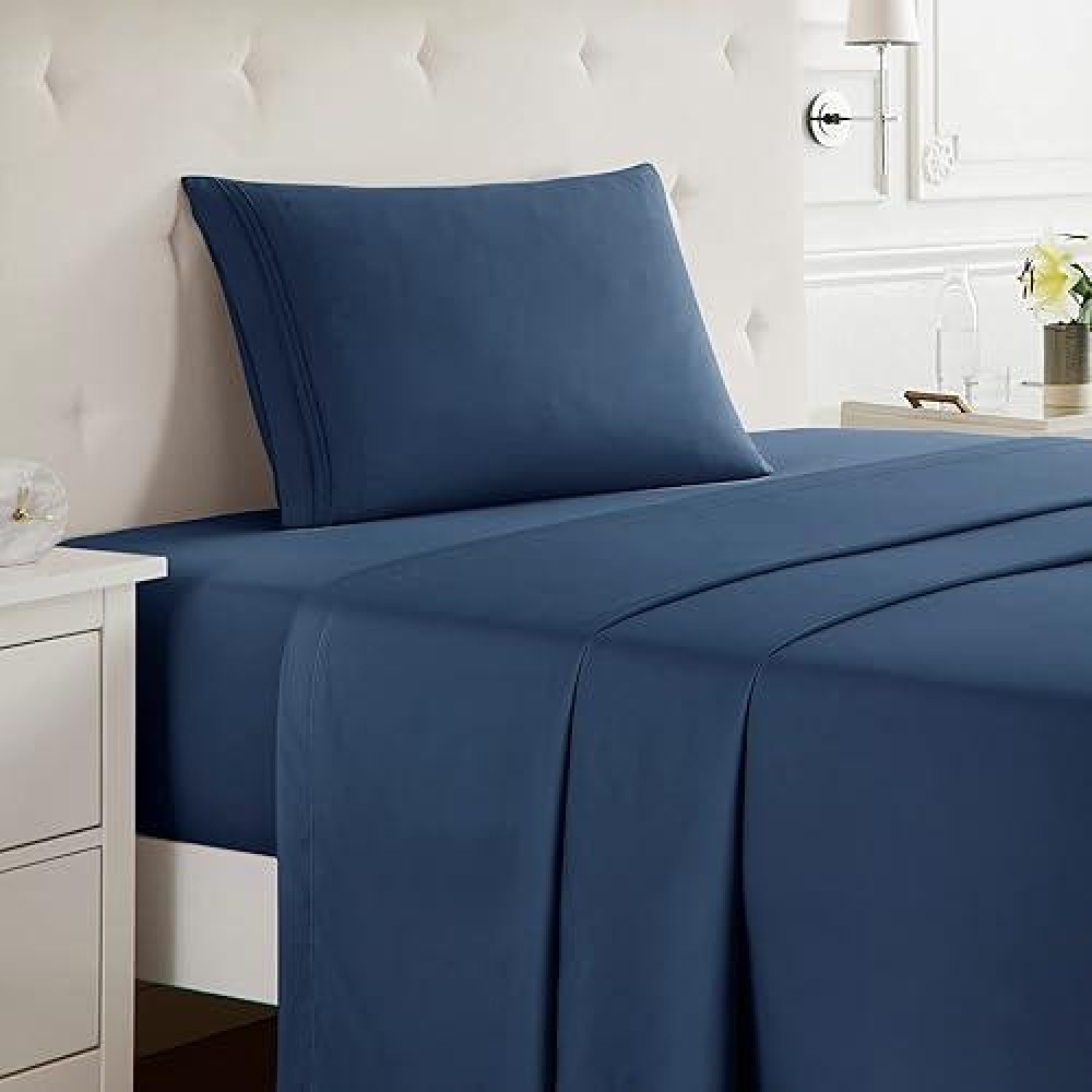 Nestl Twin Sheets Set 3 Piece Twin Bed Sheets Deep Pocket Hotel Luxury Extra Soft Breathable And Cooling Navy Blue Sheets