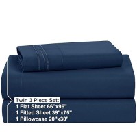 Nestl Twin Sheets Set 3 Piece Twin Bed Sheets Deep Pocket Hotel Luxury Extra Soft Breathable And Cooling Navy Blue Sheets