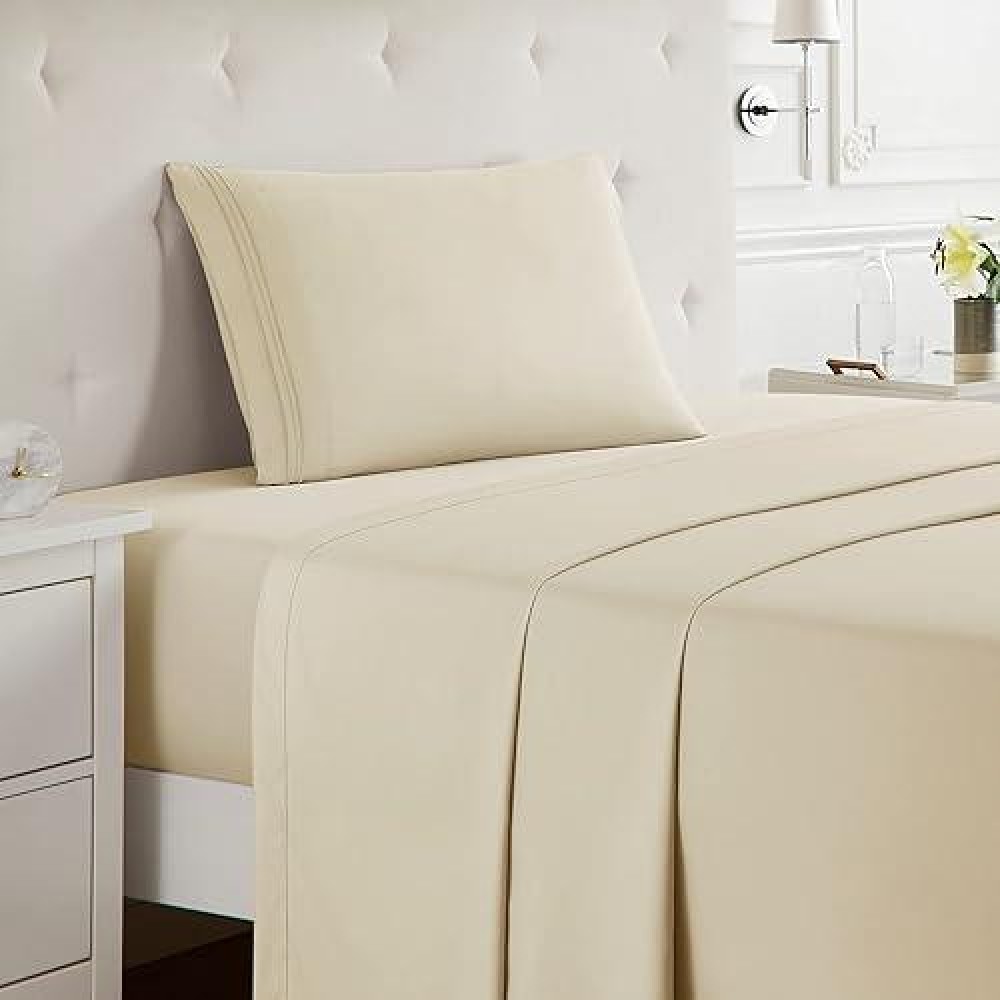 Nestl Twin Sheets Set 3 Piece Twin Bed Sheets Deep Pocket Hotel Luxury Extra Soft Breathable And Cooling Beige Cream Shee