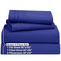 Nestl Queen Sheet Set 4 Piece Bed Sheets For Queen Size Bed Double Brushed Queen Size Sheets Hotel Luxury Royal Blue Sheets