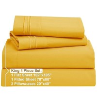 Nestl King Size Sheets Set 4 Piece King Sheets Bed Sheets For King Size Bed Double Brushed King Bed Sheets Hotel Luxury Yel