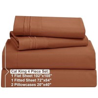 Nestl Bed Sheets Set 4Pc California King Microfiber Ultra Soft Breathable Lightweight Snug Fit Rust