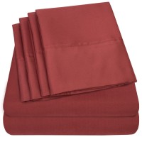 Queen Sheets Burgundy 6 Piece 1500 Supreme Collection Fine Brushed Microfiber Deep Pocket Queen Sheet Set Bedding 2 Extra Pi