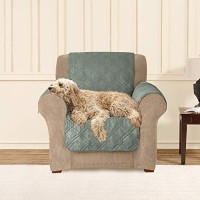 Surefit Microfiber Pet Chair One Piece Quilted Furniture Cover, Relaxed Fit, Polyester, Machine Washable, Sea Glass Color