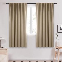 Deconovo Solid Room Darkening Panels Back Tab And Rod Pocket Curtains Blackout Thermal Insulated Curtains For Living Room 52Wx63L Inch Khaki 2 Panels