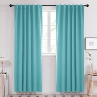 Deconovo Blackout Curtains Back Tab And Rod Pocket Curtains Insulated Thermal Room Darkening Drapes For Sliding Door 52X95 Inch Aqua 2 Panels