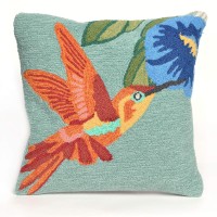 Liora Manne Whimsy Bird And Flower Indoor/Outdoor Pillow, Sky