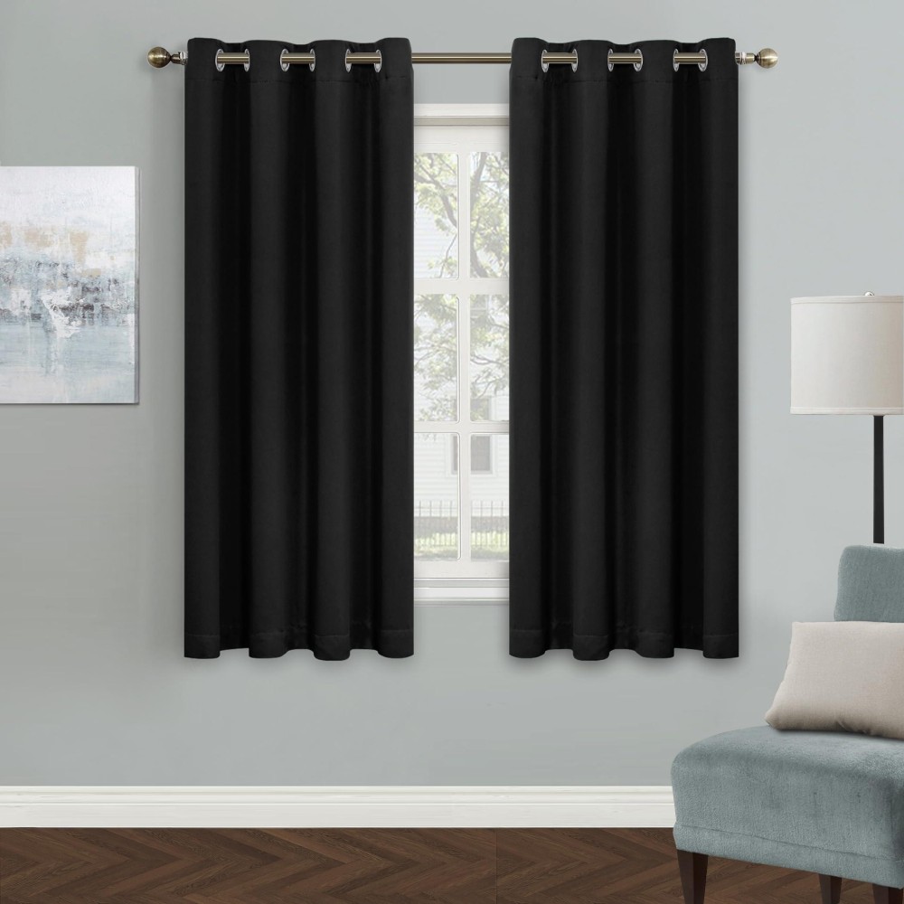 Mysky Home Black Curtains For Living Room Black Out Curtains For Bedroom 63 Inch Long Curtains Grommet Window Curtains Room Dark