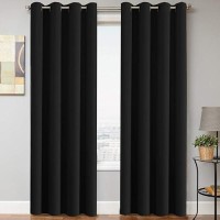 Hversailtex Thermal Insulated Grommet Blackout Curtains For Bedroom 2 Panels 52 X 96 Inch Solid Black