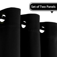 Hversailtex Thermal Insulated Grommet Blackout Curtains For Bedroom 2 Panels 52 X 96 Inch Solid Black