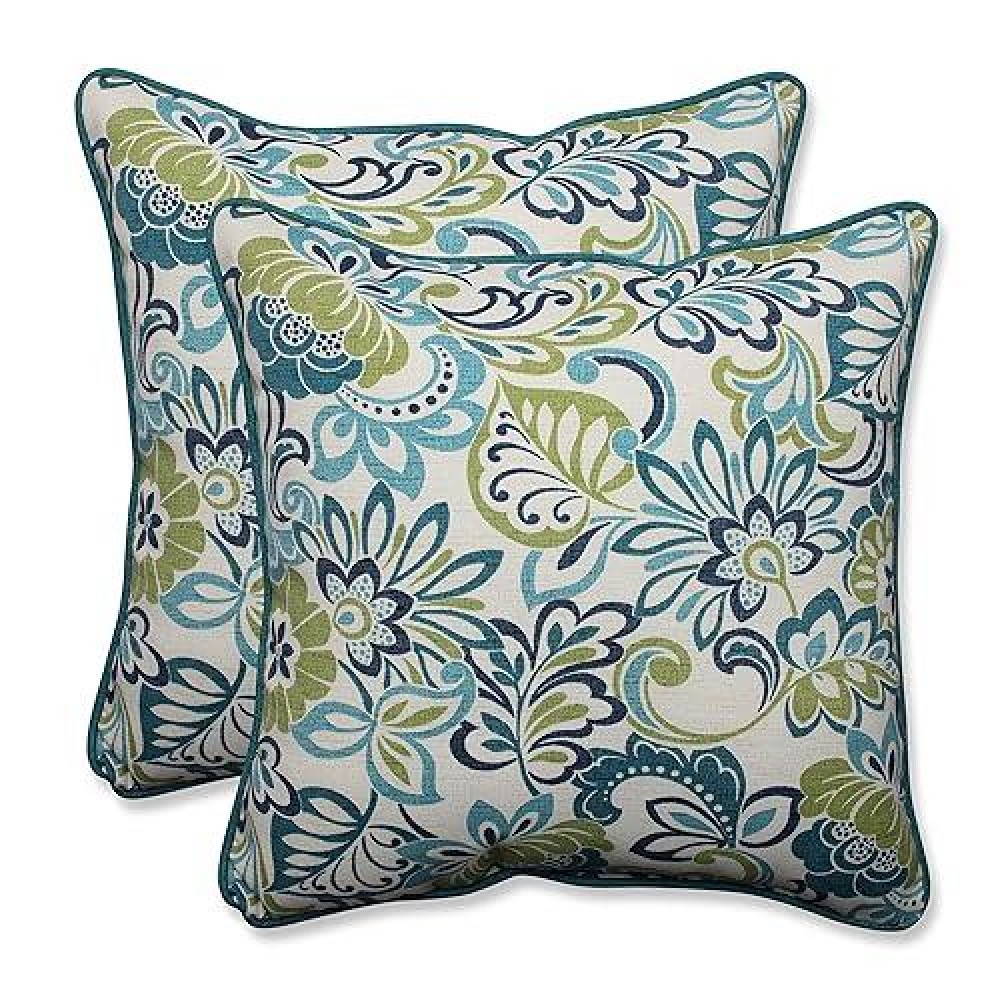 Pillow Perfect Floral Indooroutdoor Accent Throw Pillow Plush Fill Weather And Fade Resistant Large 185 X 185 Blue