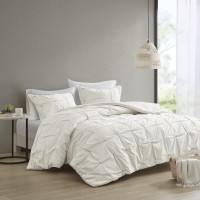 Inkivy Masie Duvet Cover Kingcal King Size White Elastic Embroidery Tufted Ruffles Duvet Cover Set 3 Piece 100 Cotton