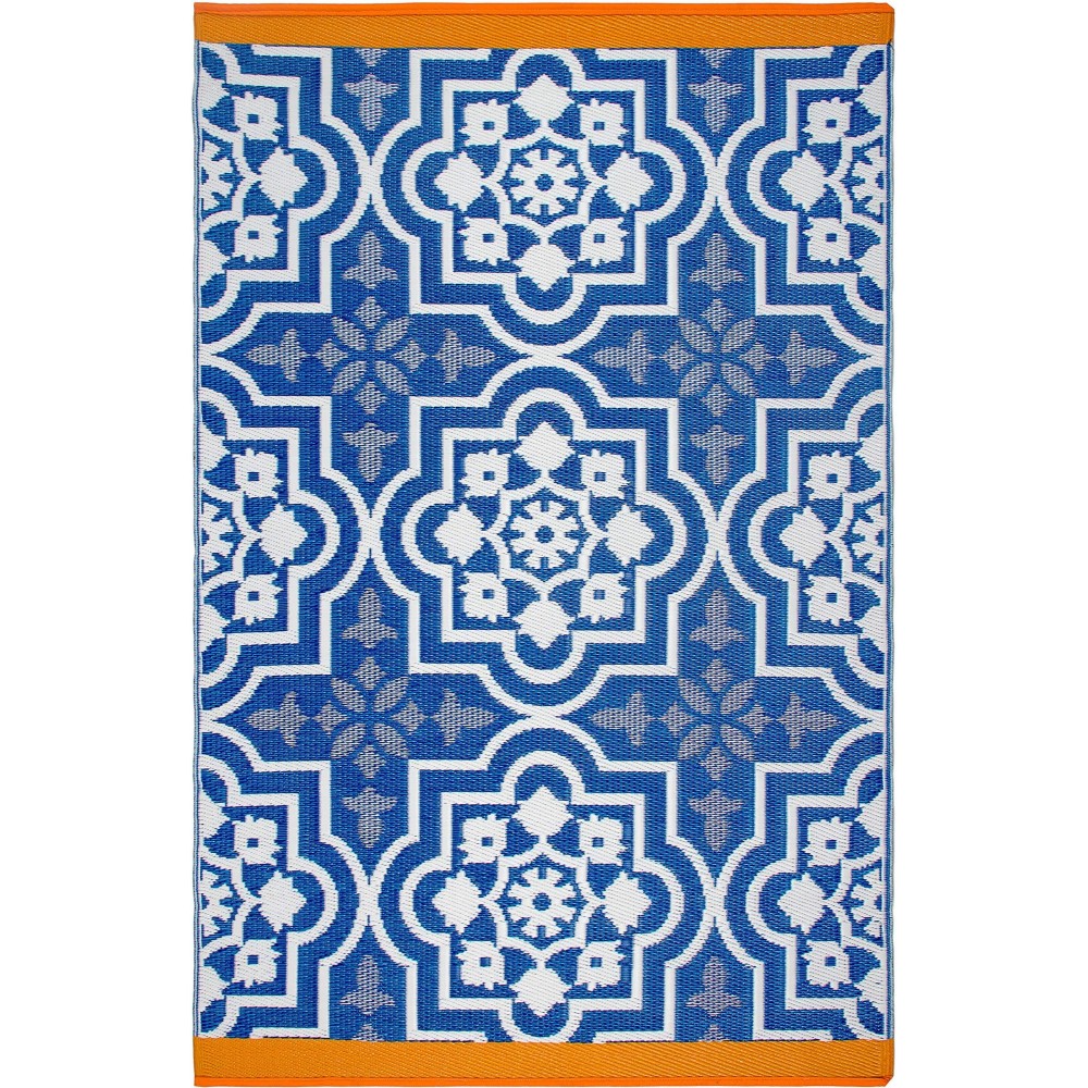 Fab Habitat Outdoor Rug Waterproof Fade Resistant Creasefree Premium Recycled Plastic Spanish Tile Farmhouse Patio D