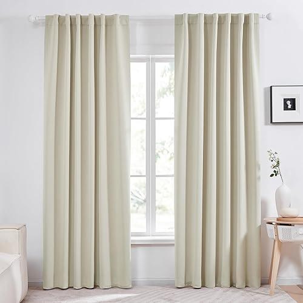 Deconovo Back Tab And Rod Pocket Blackout Curtains - (52W X 84L Inch  2 Panels Panels  Light Beige) Solid Thermal Insulated Blackout Curtains For Living Room