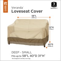 Classic Accessories Veranda Water-Resistant 58 Inch Deep Seated Patio Sofa/Loveseat Cover, Patio Furniture Covers, Pebble/Bark/Earth