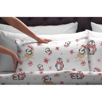 Pointehaven Flannel Deep Pocket Set With Oversized Flat Sheet Full Penguin