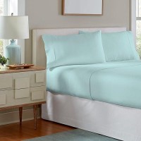 Pointehaven Flannel Deep Pocket Set With Oversized Flat Sheet Queen Aqua