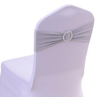 Ieventstar Chair Sashes Chair Bow Chair Decoration Spandex Stretch Band With Buckle Slider For Wedding Party Events 10Pcs (Silver)