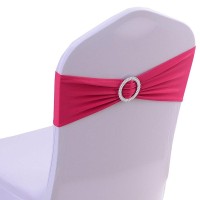 Ieventstar Chair Sashes Chair Bow Chair Decoration Spandex Stretch Band With Buckle Slider For Wedding Party Events10Pcs (Fushia)