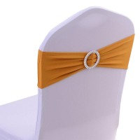 Ieventstar Chair Sashes Chair Bow Chair Decoration Spandex Stretch Band With Buckle Slider For Wedding Party Events 10Pcs (Gold)