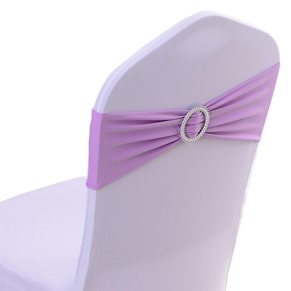 Ieventstar Chair Sashes Chair Bow Chair Decoration Spandex Stretch Band With Buckle Slider For Wedding Party Events 10Pcs (Light Purple)