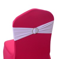 Ieventstar Spandex Chair Cover Stretch Band With Buckle Slider Sashes Bow Wedding Banquet Decoration 10Pcs (White)