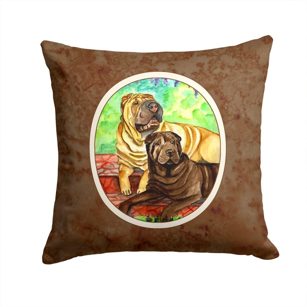 Caroline'S Treasures 7070Pw1414 Shar Pei Fawn And Chocolate Fabric Decorative Pillow Machine Washable, Indoor Outdoor Decorative Pillow For Couch, Bed Or Patio, 14Hx14W