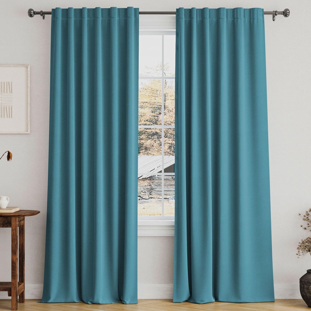 Turquoize Blackout Curtain Panels Rod Pocket Blackout Draperies For Bedroom Thermal Insulating Living Room Curtain Noise Reduci