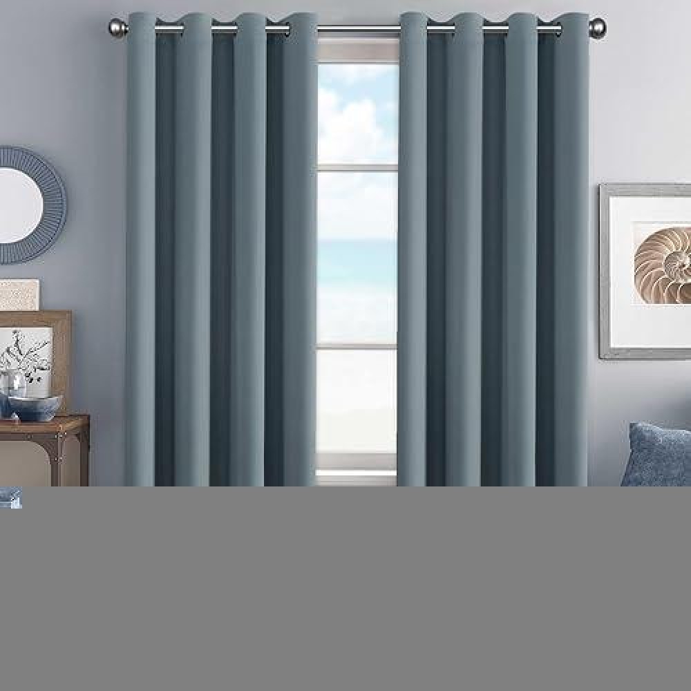 Hversailtex Elegant Grommet Blackout Thermal Insualted Solid Curtainsdrapes Window Treatment Panels Set Of 2 Stone Blue 52