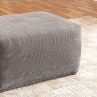 Surefit Home Dacor Sf45540 Stretch Pique Box Cushion Ottoman Covers Slipcover, Form Fit, Polyesterspandex, Machine Washable, One Piece, Gray Color, 1