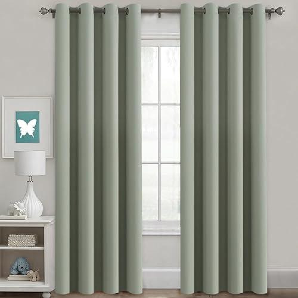 Hversailtex Blackout Room Darkening Curtains Window Panel Drapes Light Sage Color 2 Panels Per Set 52 Inch Wide By 96 Inch