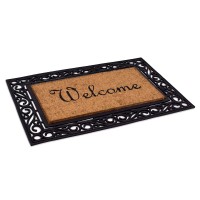 Birdrock Home Classic Welcome Brush Coir Doormat With Black Rubber Scroll Border 24 X 36 Inch Elegant Design