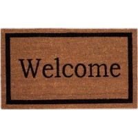 Birdrock Home Welcome Coir Doormat 18 X 30 Inch Standard Welcome Mat With Black Border And Natural Fade Vinyl Backed