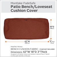 Classic Accessories Montlake Fadesafe Water-Resistant 42 X 18 X 3 Inch Outdoor Bench/Settee Cushion Slip Cover, Patio Furniture Swing Cushion Cover, Heather Henna Red, Patio Furniture Cushion Covers
