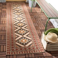 Safavieh Veranda Collection 23 X 8 Red Natural Ver099 Boho Indoor Outdoor Nonshedding Easy Scrubbing Patio Backyard Porch